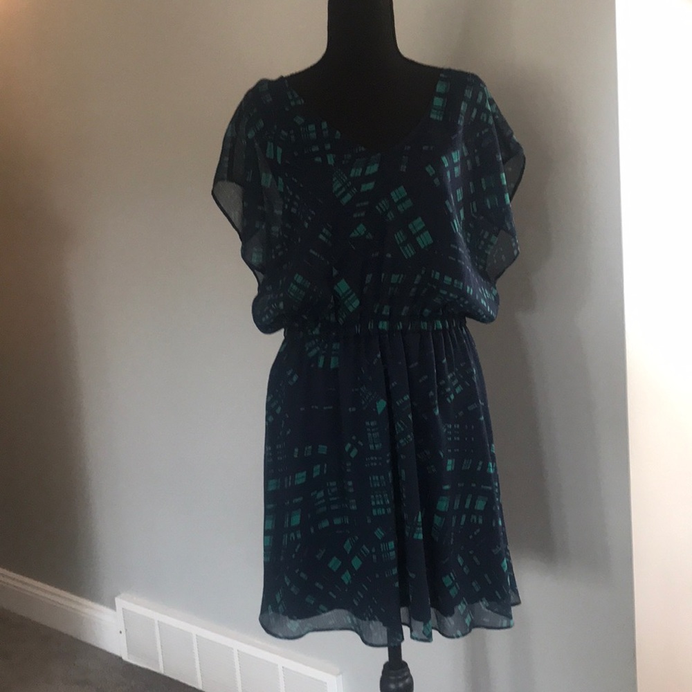 EXPRESS Chiffon Navy/Green Dress